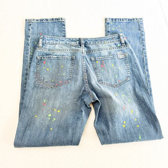 Caslon Slim Boyfriend Splatter Paint Denim Jeans Zip Fly Straight Leg Size 27 - Picture 5 of 8